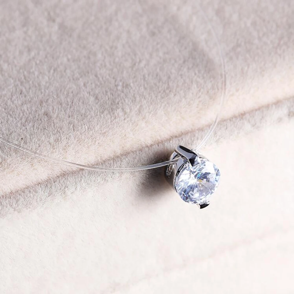 Модные женские круглый кубический цирконий кулон рыболовная леска ожерелье