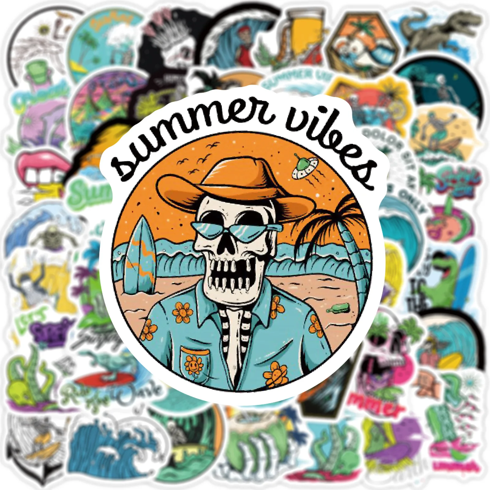 Забавные летние наклейки для серфинга с черепом стикеры пляжа путешествий