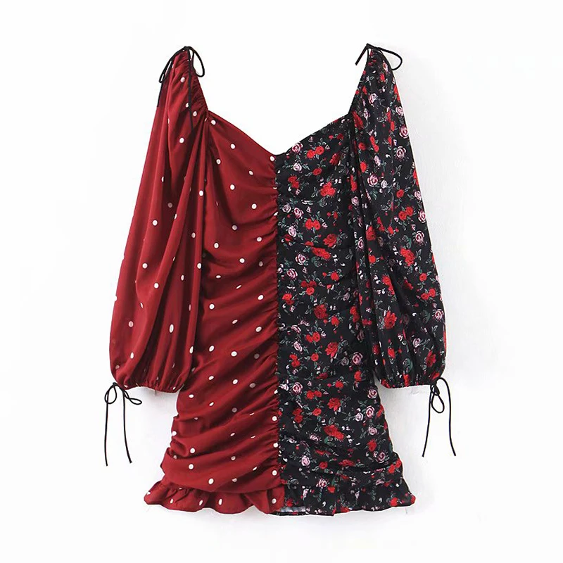 Женское мини-платье с рукавами-фонариками HiloRill Вечерние Платья цветочным узором