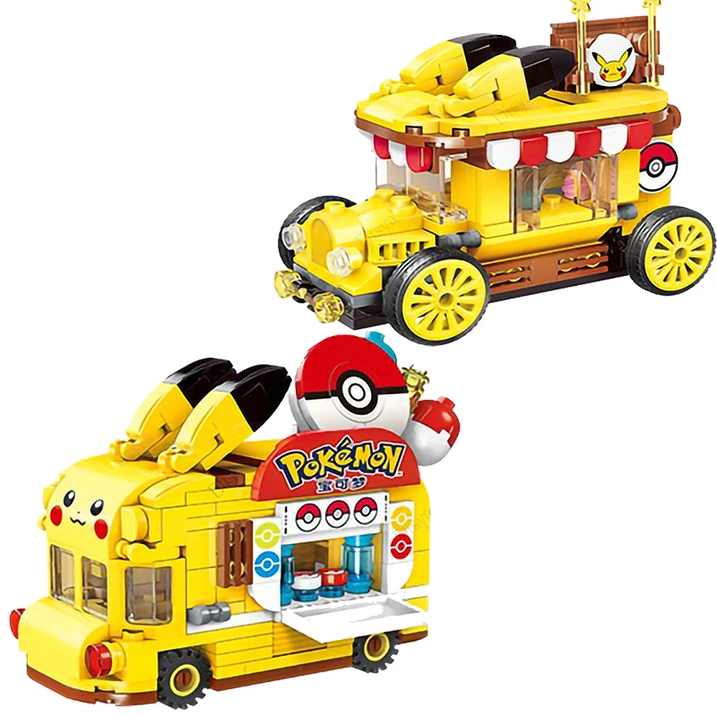 New Classic Animation Pokémon Pikachu Mini Car Bus Building Block Model Toy Set Children's Toys Children's Gifts