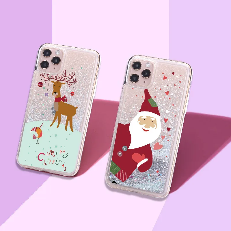 

Cartoon Christmas Santa Claus Sparkle Liquid Glitter Phone Case Fundas Cover For iPhone 12 Mini 11 X XS XR Max Pro 7 8 8Plus