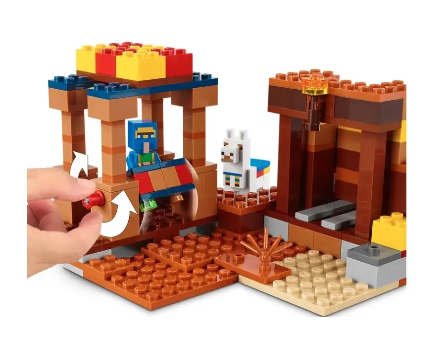 Lego minecraft 21167 the trading post отличные игрушки подарок на день рождения для детей 201 шт.