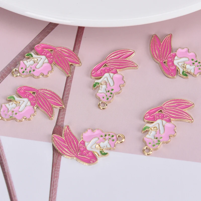 10 шт./лот металлические подвески в виде русалки из эмалированного сплава