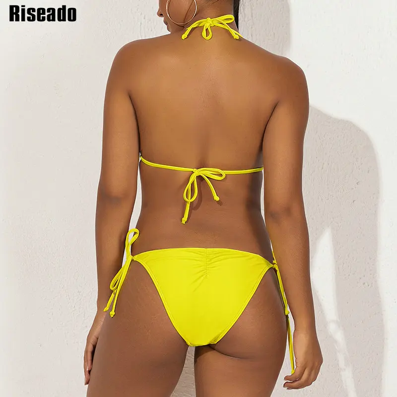 Riseado микро бикини набор с оборками завязками купальники для женщин на талии
