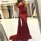 Женское атласное платье с юбкой годе, длинное облегающее платье на одно плечо, с лентами, изумрудного цвета, сексуальный наряд для свадебной вечеринки, 2021