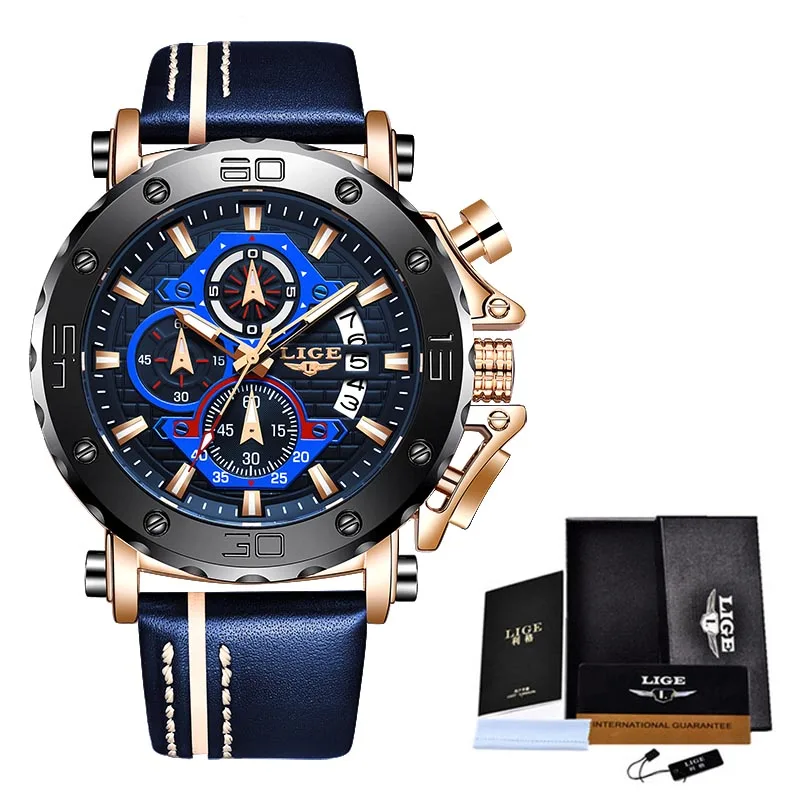 

LIGE Fashion Men Watches Top Brand Luxury Military Quartz Large Dial Waterproof Chronograph Sport Men Watches Relogio Masculino