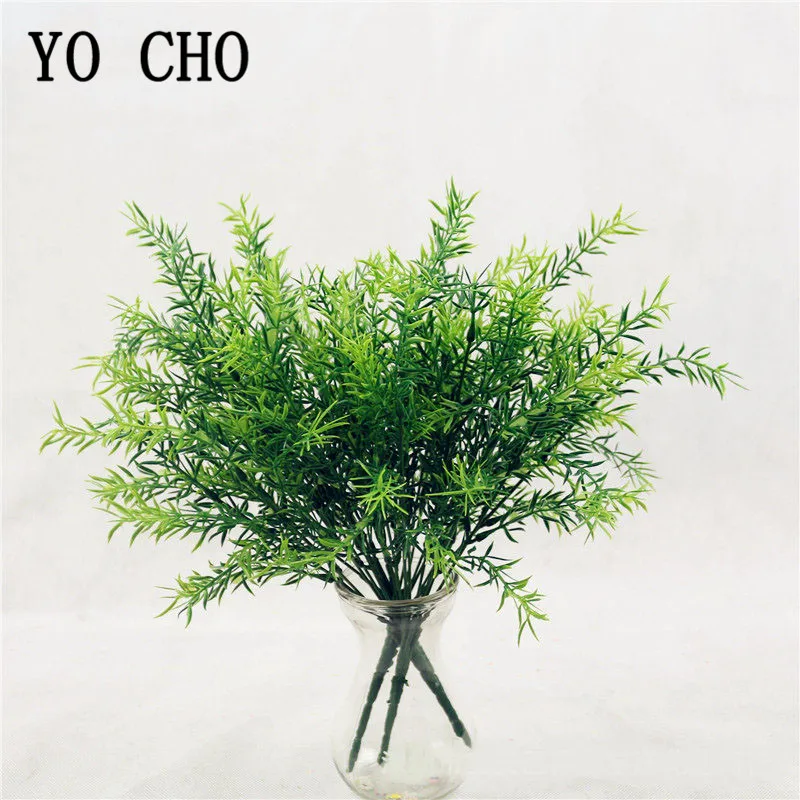 YO CHO Artificial Plants Plastic Twigs Green Grass Fake Plants Twigs Leaves Grass Flower Arrangement Wedding Party Home Decor images - 6