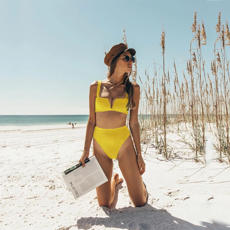 Минимализм бикини с высокой талией сексуальный купальник принтом Женский