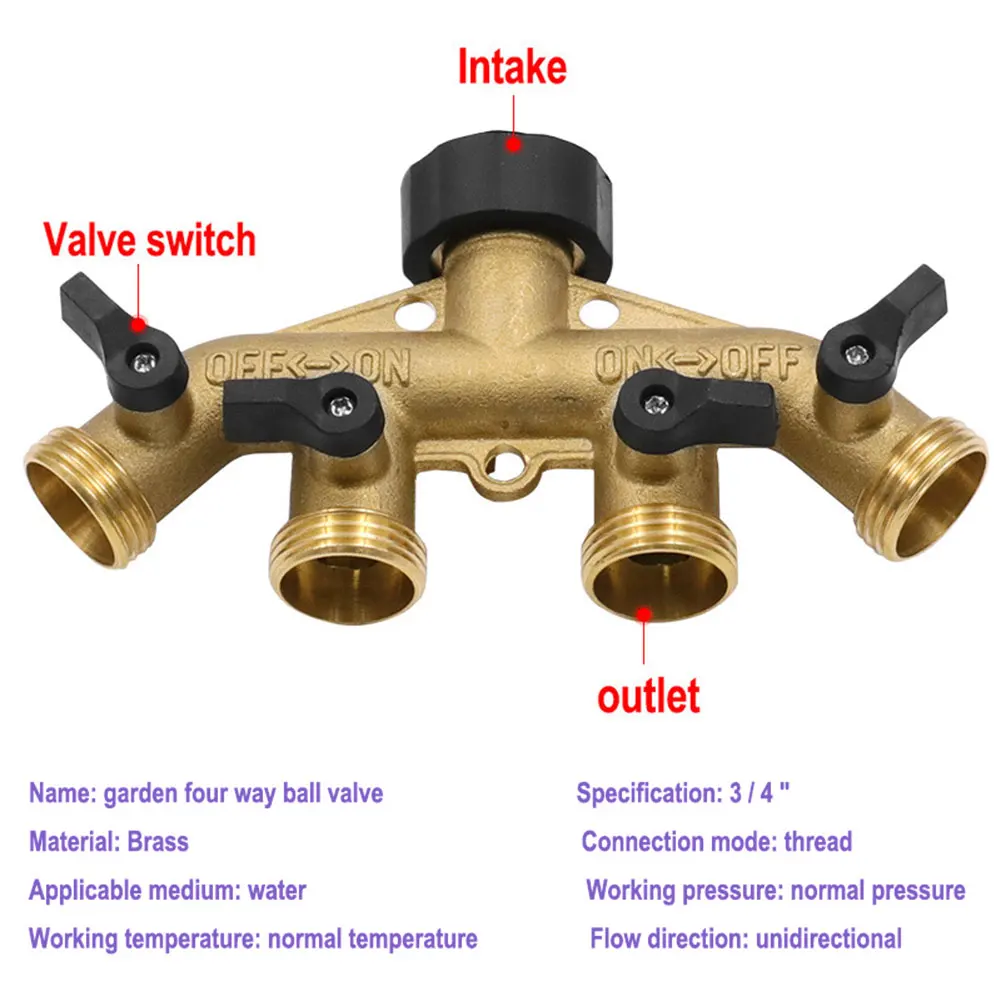 

Hose Splitter Tap Garden Hose Splitter Connector 4 Way Solid Brass 3/4 Water Pipe Adaptor NTP Thread For Garden Irrigation Lawn