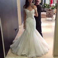 2021 elegant mermaid wedding dresses simple tulle off shoulder sweep train bride wedding gowns corset back custom made