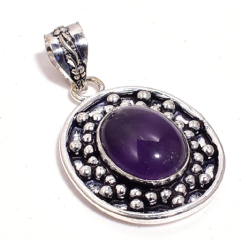 

Genuine Amethyst Pendant Silver Overlay over Copper , Women Jewelry gift, P8975