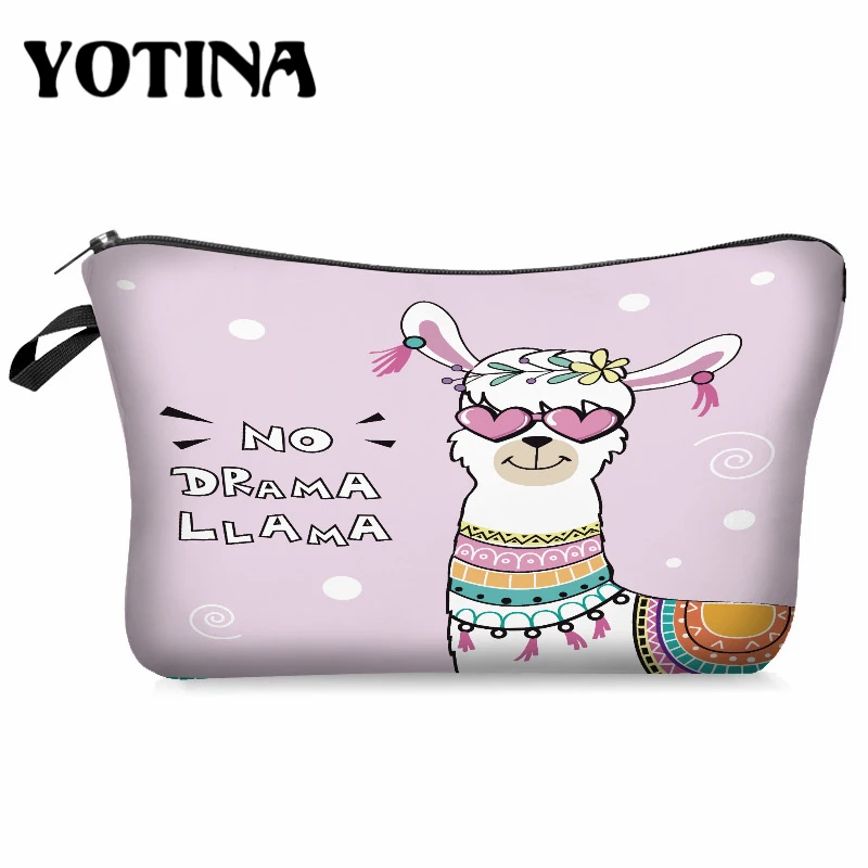 Yotina женская косметичка llama 3D печать с разноцветным рисунком Макияж сумка на молнии путешествий Органайзер для макияжа