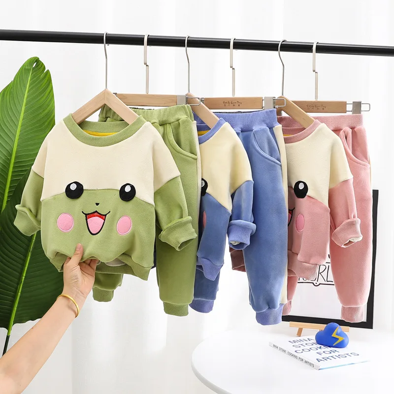 

Детская одежда; Новинка 2020 года; Сезон осень-зима; Одежда для маленьких мальчиков и девочек; Милый бархатный утепленный свитер + брюки; Спорт...