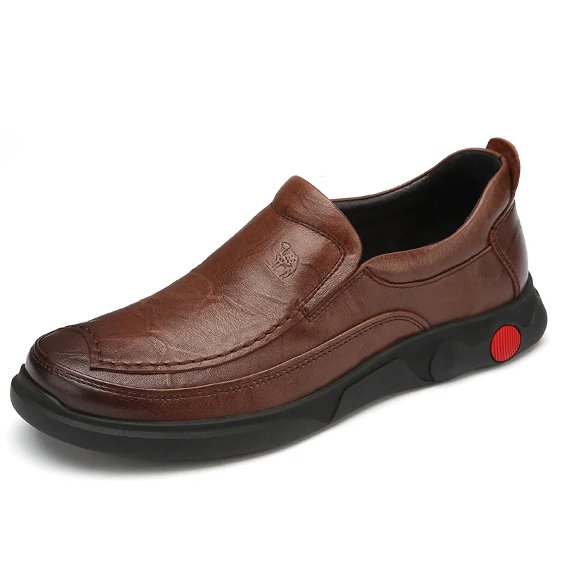 A932155280Brown CAMEL Autumn New Casual Men's Loafers Men Genuine Leather Shoes Fashion Men's Business Lightweight Elastic Resistant Men Shoes - Цвет: A932155280Brown