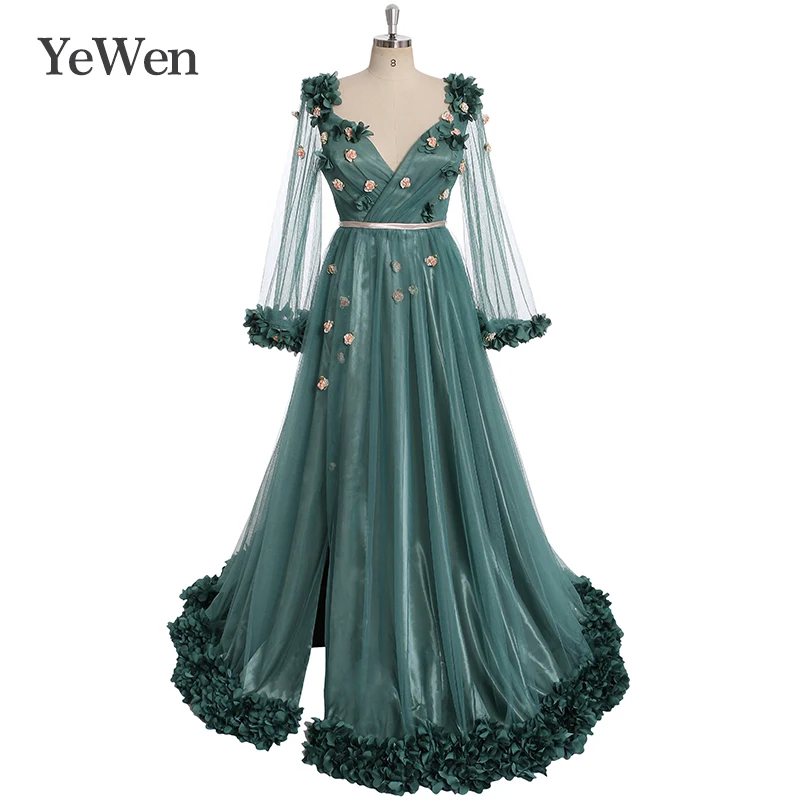 Дубай с длинным рукавом Зеленые Сексуальные вечерние платья 2020 ручной работы