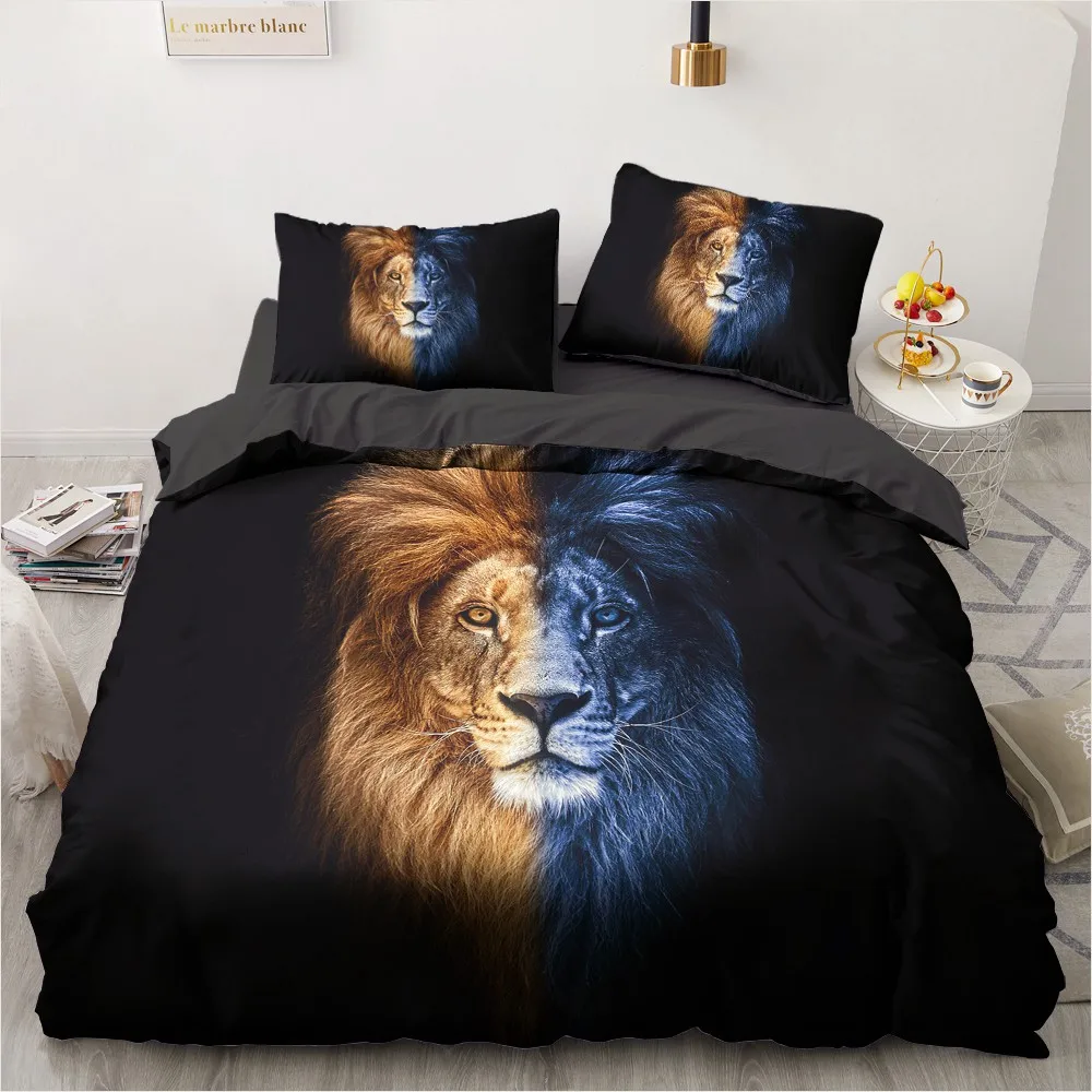 

Lion Bedclothes Custom Design Animal Duvet Cover Sets 3D Black Comforther Covers Pillow Cases 180*200cm Queen King Twin Size