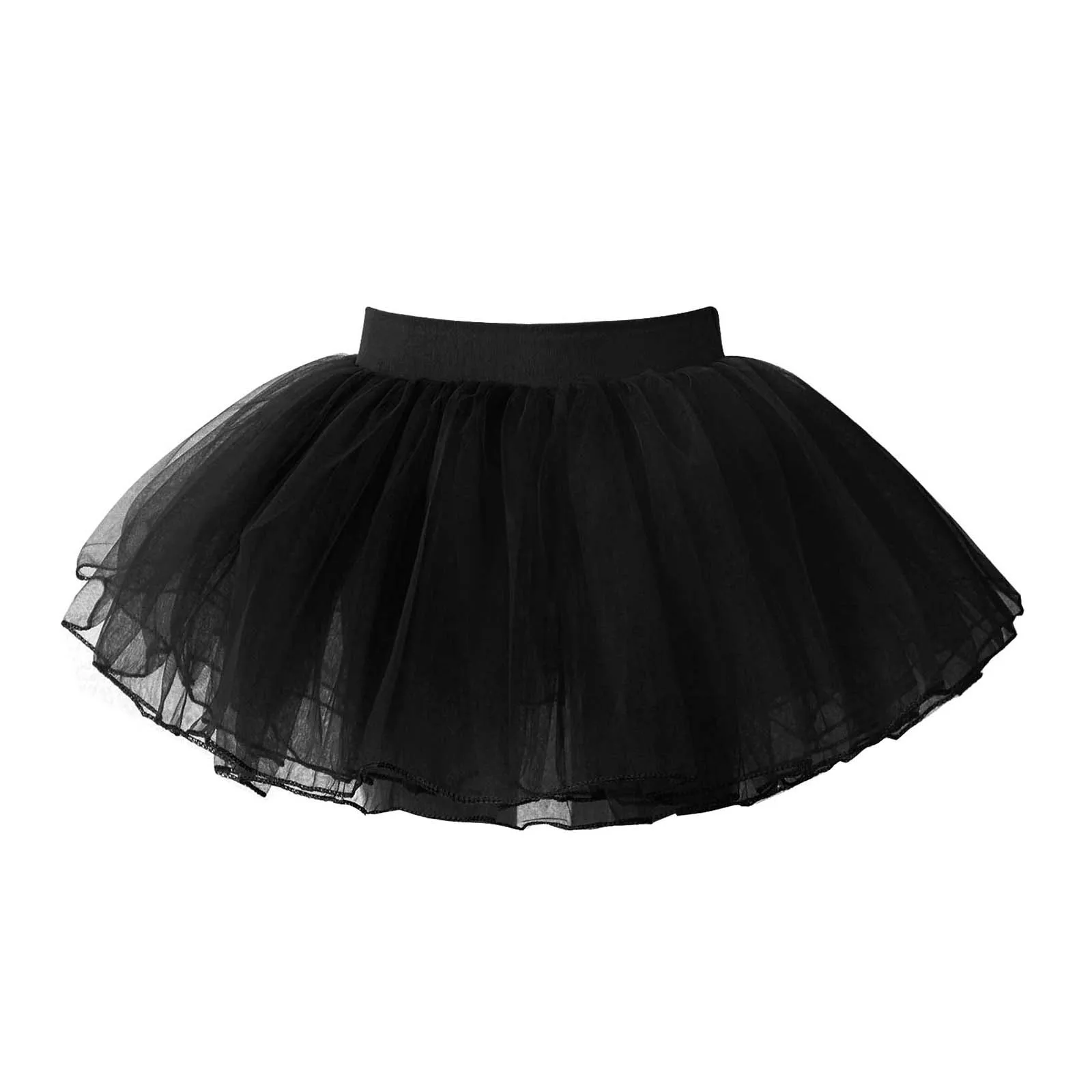 Детская танцевальная одежда для девочек, эластичный пояс, сетчатая юбка-пачка, однотонная четырехслойная танцевальная юбка