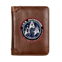 fashion starfleet command symbol genuine leather wallet classic men business pocket slim card holder male short purses gifts