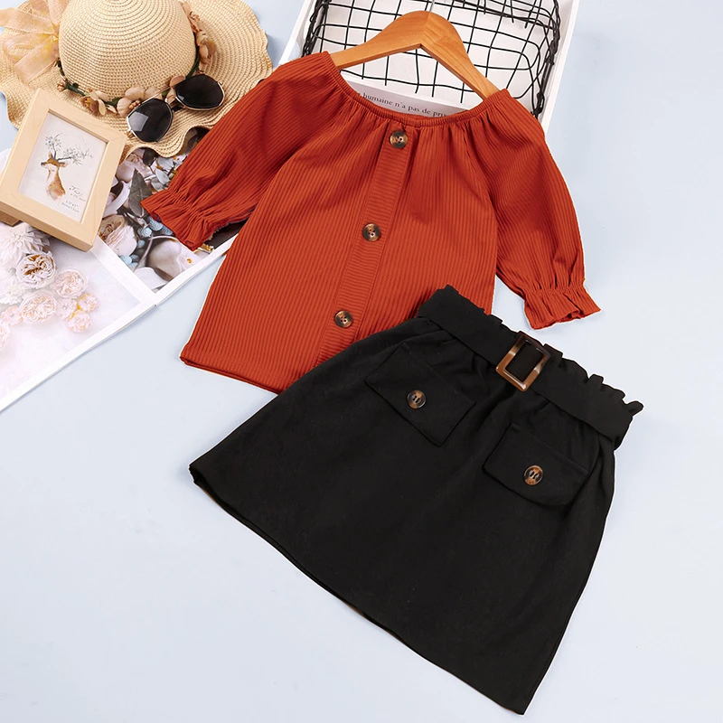 

1-12 Years Baby Girl Clothing Sets Spring Autumn New Solid Mesh Top + Skirt Suit 2022 New Cotton Soft Kids Clothes Girls Outfits
