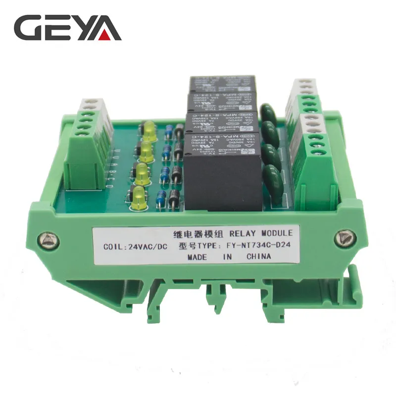 GEYA 4-Канальный Релейный Модуль 1 SPDT DIN рейка крепление 12V 24V DC/AC Интерфейс триггерный релейный модуль
