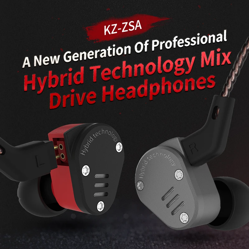 

KZ ZSA Metal in Earphone Armature And Dynamic Hybrid In Ear Monitors Sport Headset Earbuds HiFi Bass Noise Cancelling Headphones