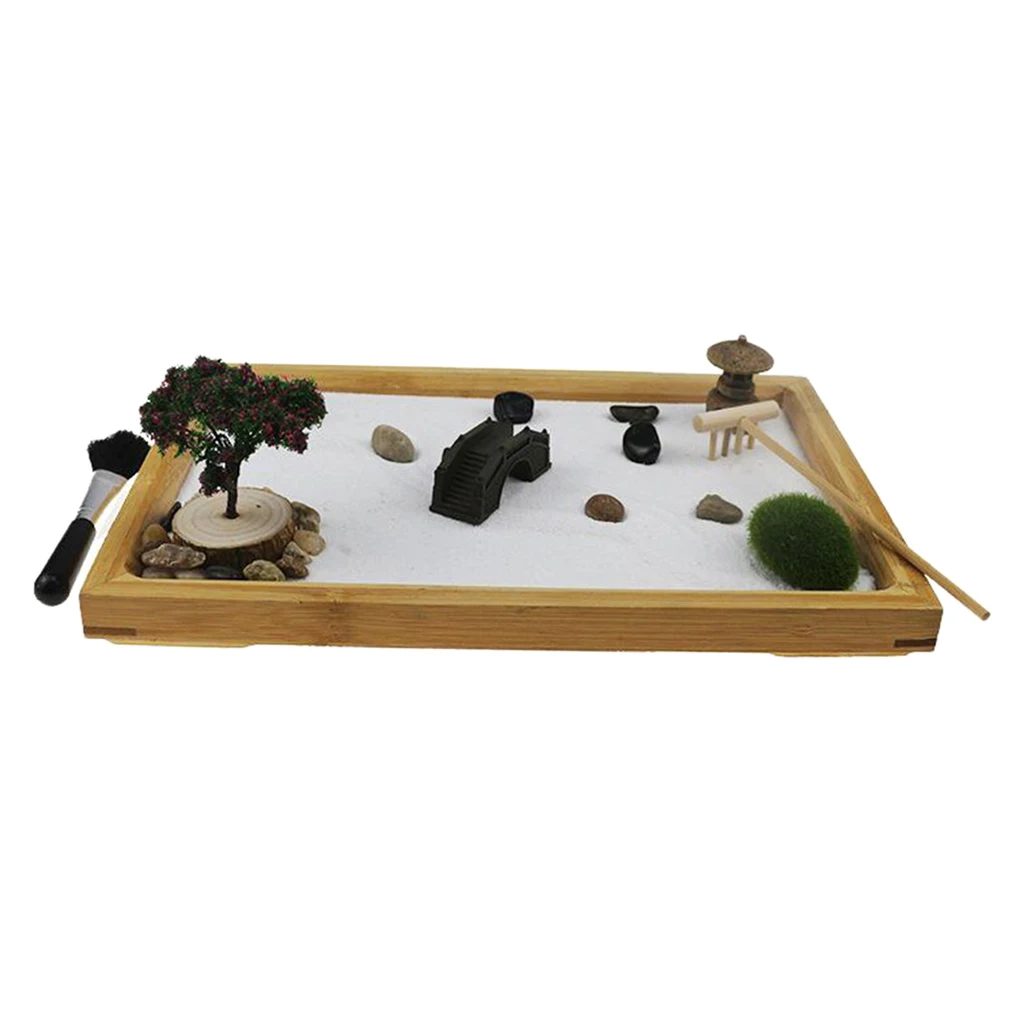 

Zen Garden Kit for Desk Rake Rocks Tree Bridge w/Bamboo Tray Desk Mini Sand Garden Sandbox Sand Toys Play Office Home Decor