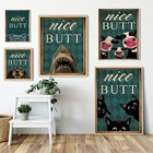 Забавные постеры и принты в стиле ретро для ванной комнаты, красивая задница, Черный кот, Акула, корова, собака, винтажная Картина на холсте для комнаты, украшение для дома