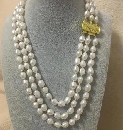 

Ожерелье женское из натурального пресноводного барочного жемчуга, 3 ряда, 8-9 мм, 17-19 дюймов