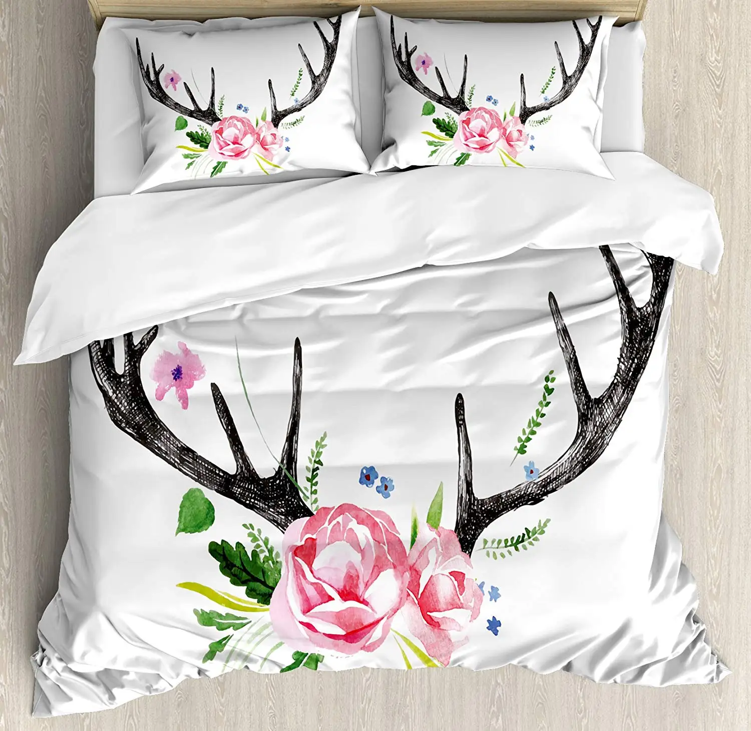 Рога Декор King Размеры пододеяльник набор черный олень рога с розовыми розами