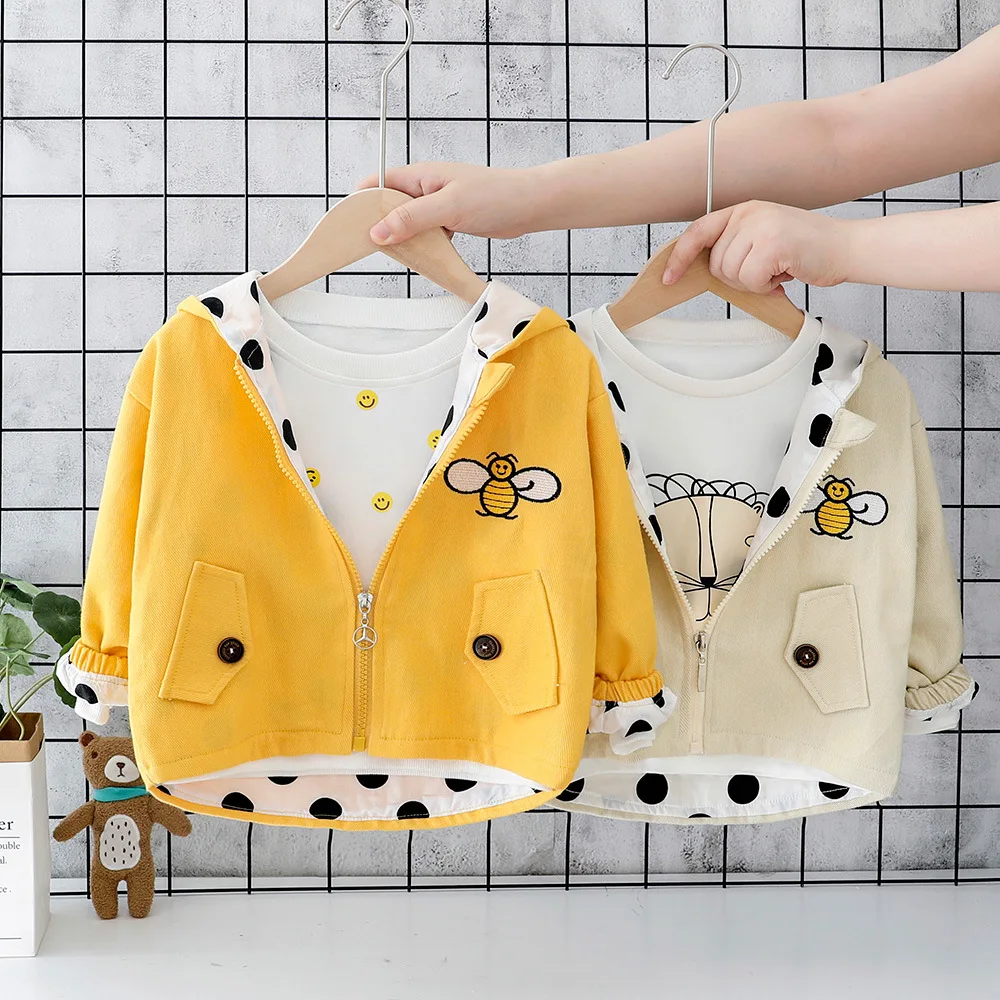 Весенние двухслойные куртки с капюшоном для девочек Детская ветровка Верхняя