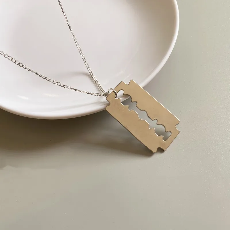 

Safety Blade Razor Pendant Necklace Punk Hiphop Jewelry For Men Boys Geometrical Silver Color Dangling Choke