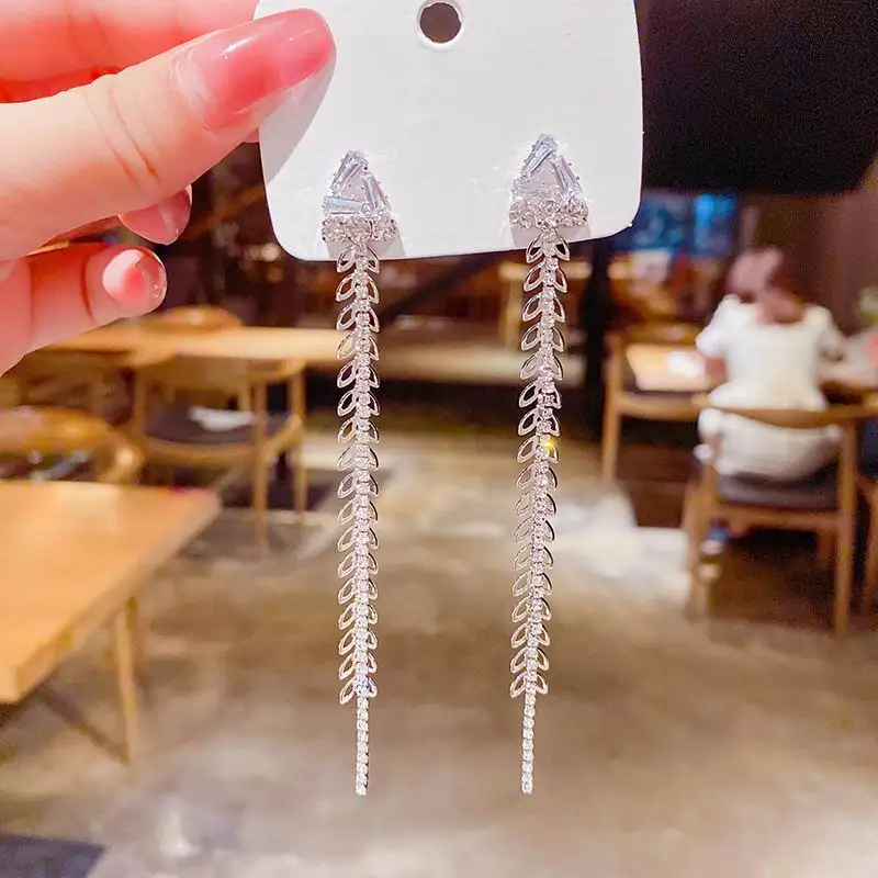 

Statement Long Earrings Korean Style Elegant New Fashion Jewelry Micro Pave Drop Dangle Earings