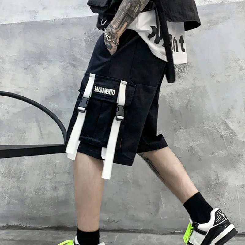 

2023 Summer Shorts Cargo Pants Men Harajuku Fashion Streetwear Hip Hop Punk Male Trousers Ribbon Techwear Sport Military Clothes