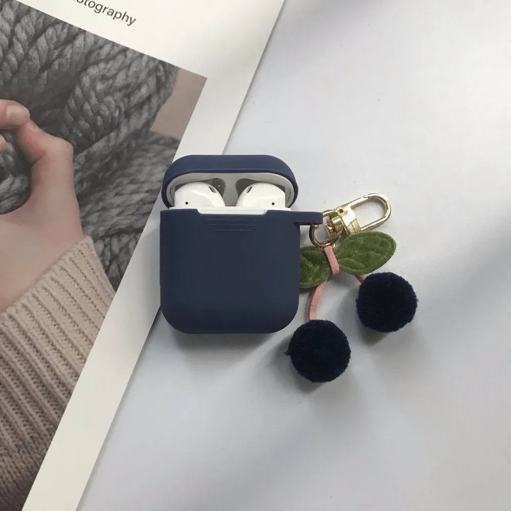 Корейский Вишневый меховой шарик-подвеска для гарнитура для AirPods чехол Bluetooth беспроводной защитный чехол для Apple AirPods чехол cherry Keychian