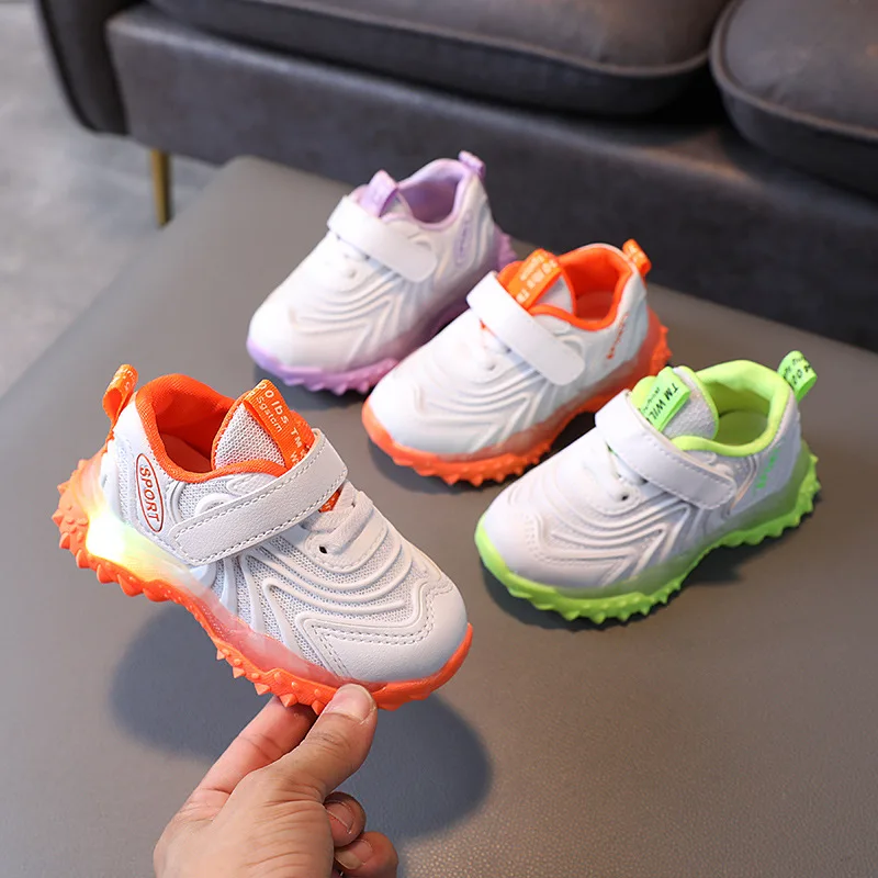 

Fall Kids Shoes with Light 2021 Breathable Mesh Toddler Girl Sneakers 1 To 5 Years Old Kids Shoes Boys LED Child Sneaker E06282