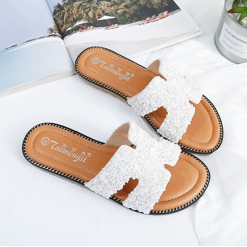 Блесток Стразы Верхняя Удобная обувь тапочки на открытом воздухе с открытым