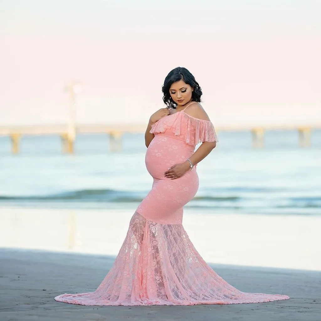 

Women Pregnants Sexy Photography Props Short Sleeve Maternity Solid Lace Dress Pregnancy Flattering Dresses Mama Clothing