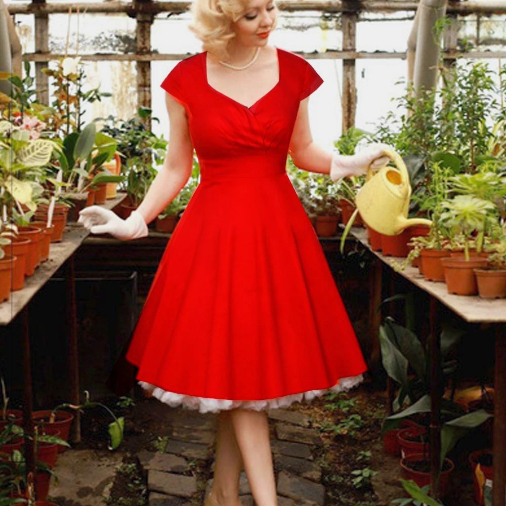 

Элегантные винтажные вечерние платья OTEN без рукавов с V-образным вырезом для вечеринки 1950 ретро платье подружки невесты коктейльное платье ...