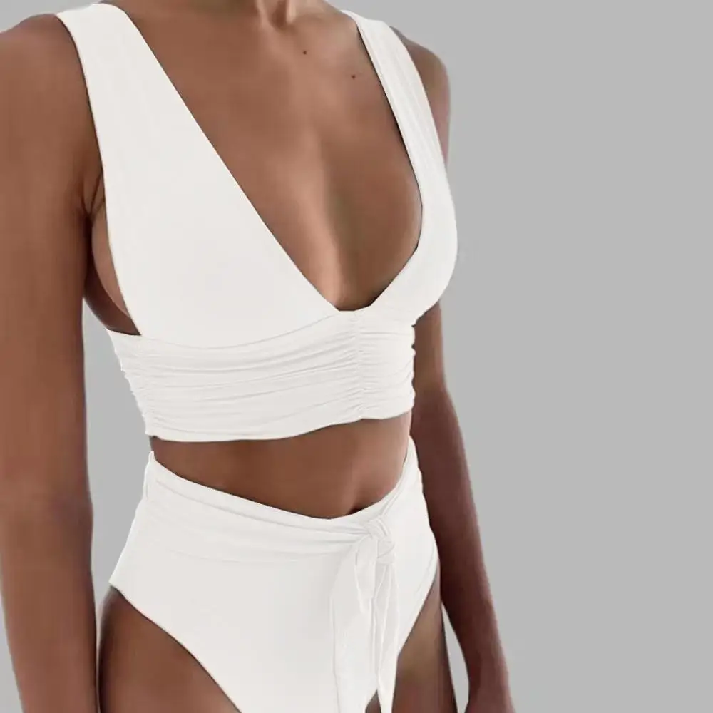 Модный Купальник бикини с высокой талией и горловиной пуш ап бандажный купальник