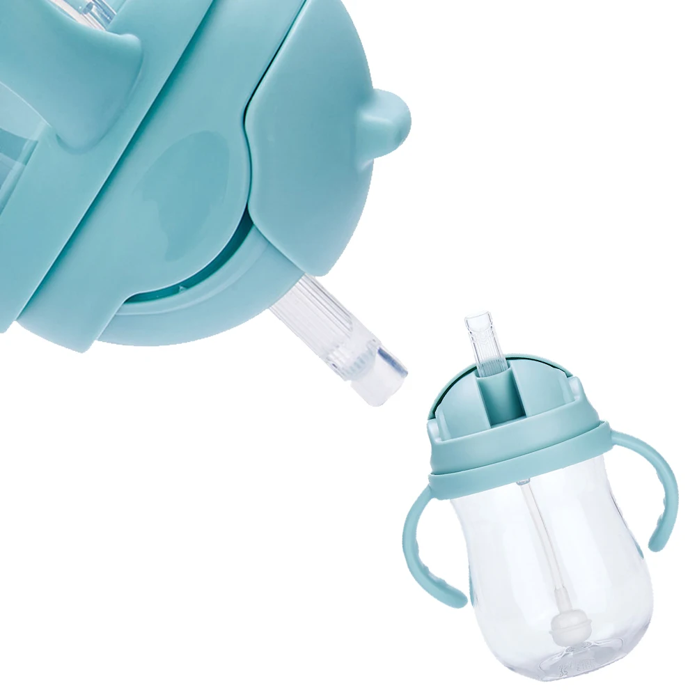 

300 Ml Feeding Bottle Wide Mouth Cups Leakproof Straw Suction Water With Handles Milk Silicone Babies Drinking Training