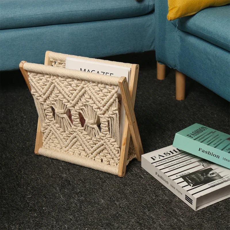 

Nordic Cotton Woven Storage Basket Boho Macrame Knitting Folding Magazine Rack QX2E