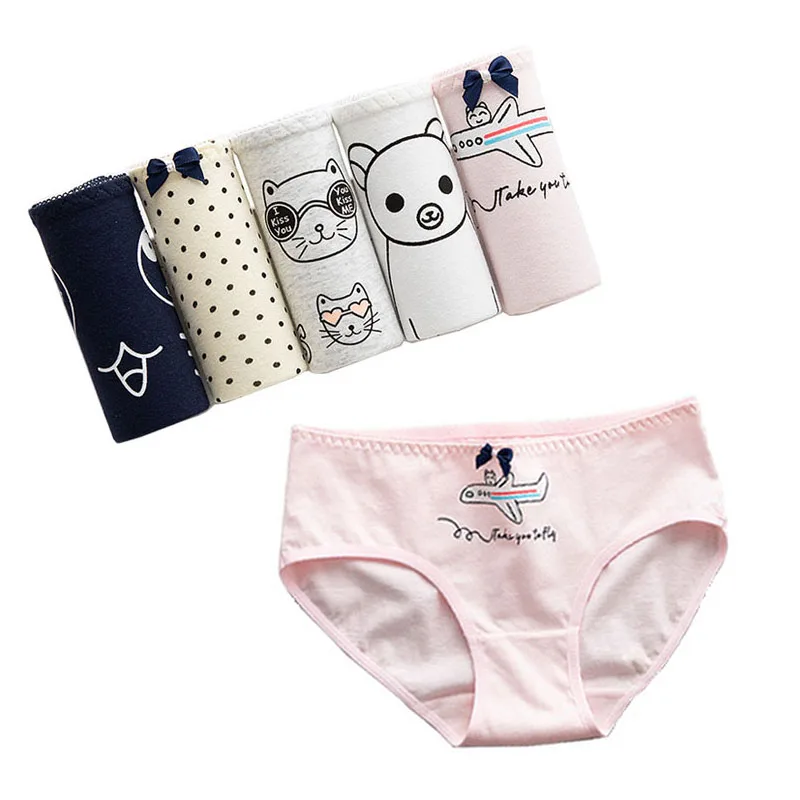 Трусики женские хлопковые бесшовные с принтом кошки 5 шт./лот|Женские трусики| |