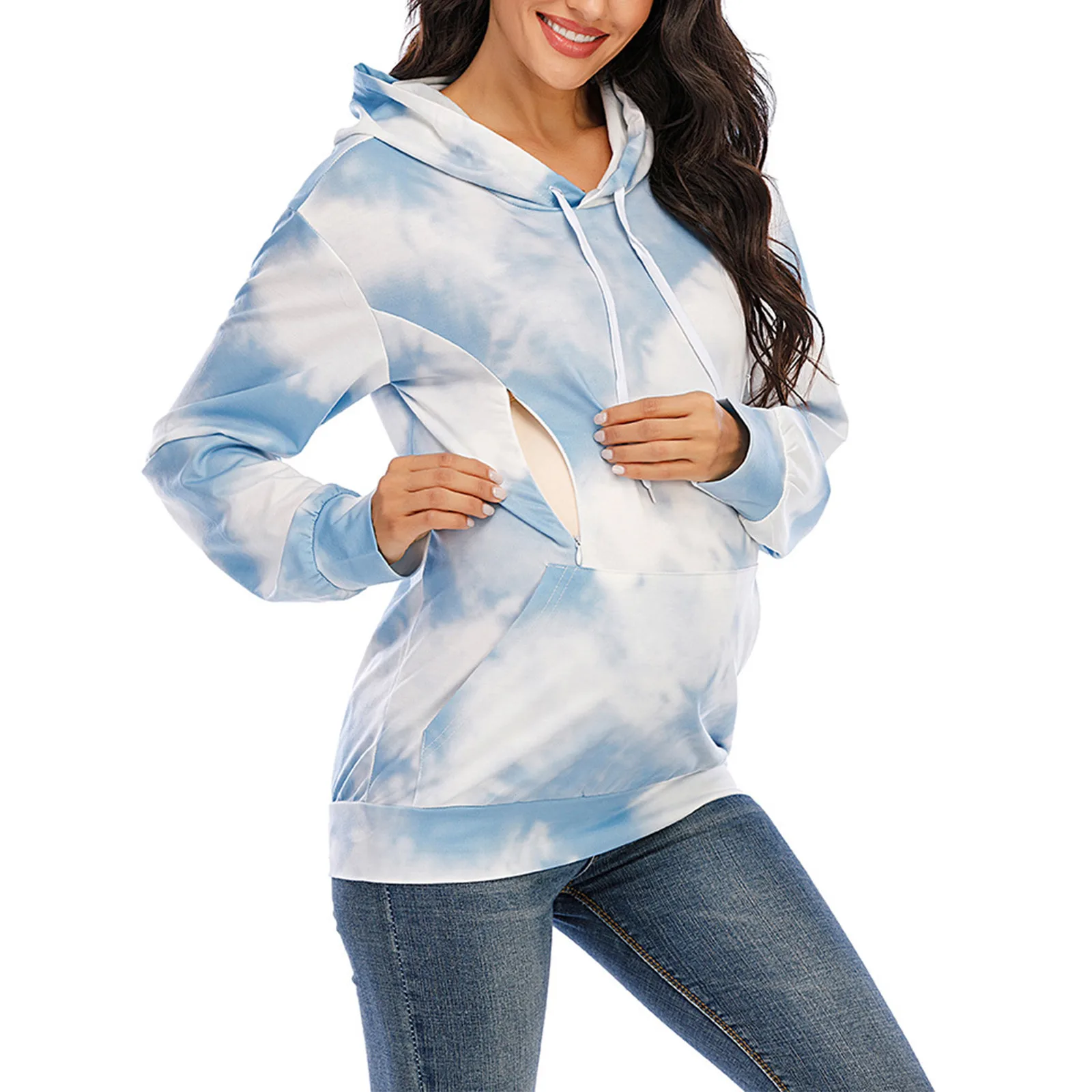 Топы для беременных женщин с круглым вырезом и длинным рукавом градиентные цвета