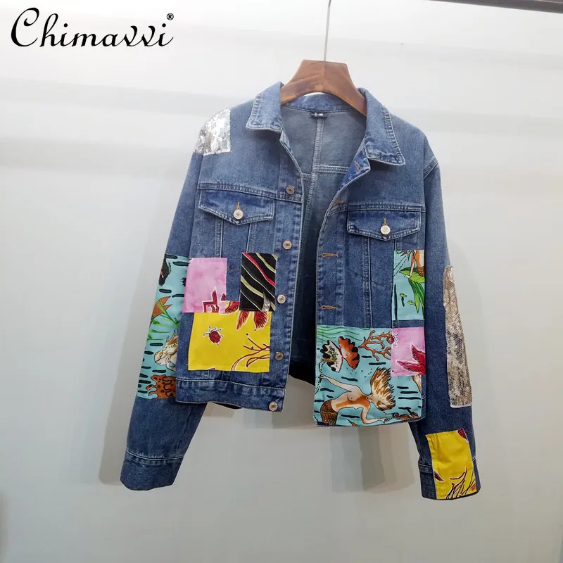 

2021 весеннее платье с вышивкой блестками джинсовый жакет для женщин патч платье разной длины спереди и сзади для девочек; Голубое джинсовое ...