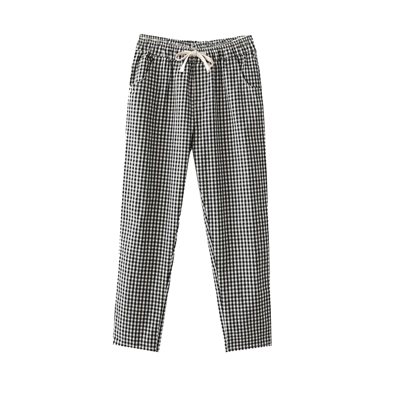 

New Plaid Pants Women Ankle Length Straight Plaid Trousers Women Korean Fashion Loose Checkered Pants for Women High Waist