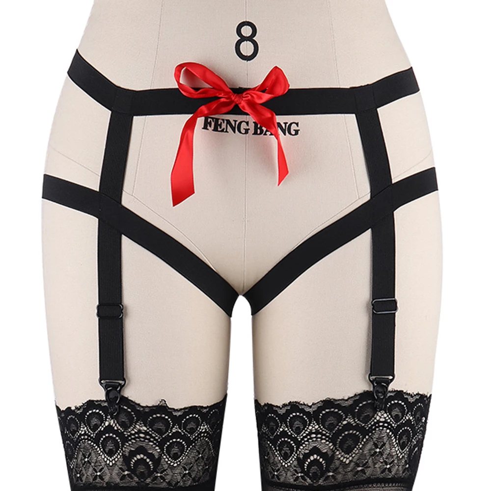 Сексуальные красные подвязки с бантом блестящие черные для женщин тела чулок