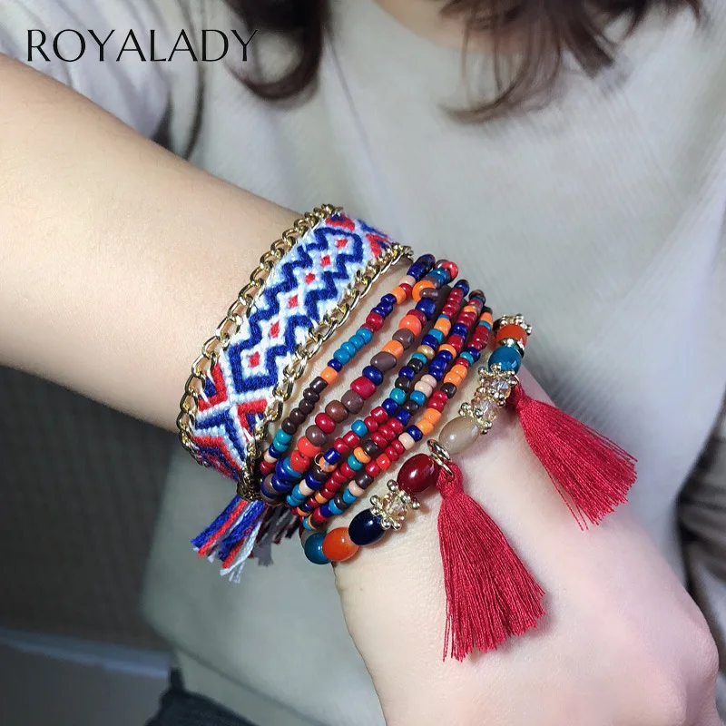 Женский плетеный браслет ручной работы с бусинами Boho этнический многослойный