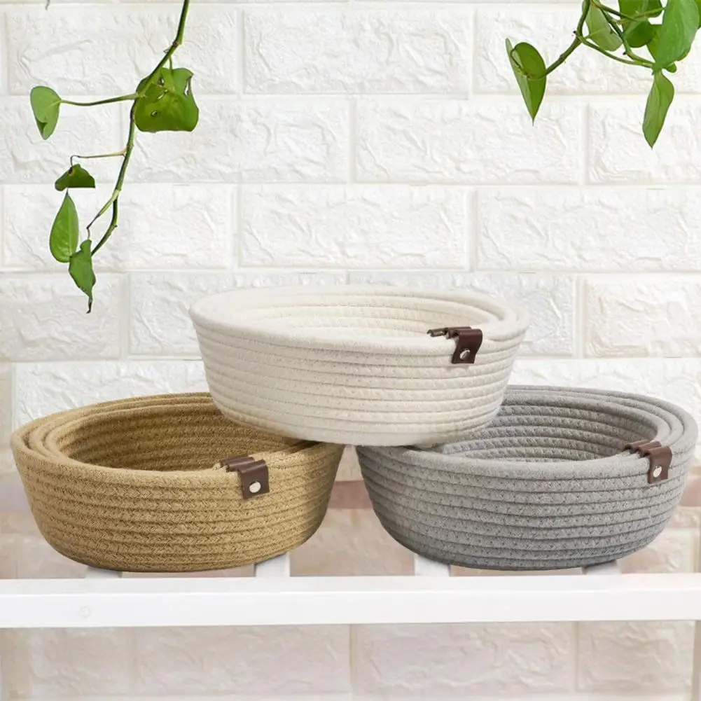

Lightweight 1 Set Useful Sundries Woven Storage Basket Round Woven Storage Box Saving Space for Bedroom