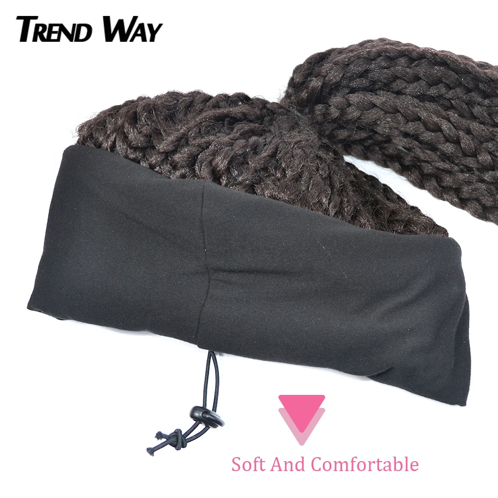 

Trend Way HeadBand Wig Middle Length Stright Box Braid Wig Synthetic Wrap Head Wigs For Goddess Turban Hair Wigs Fashion