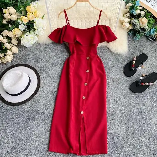 Вечерние платья готические пуговицы Vestidos Slash шеи с открытыми плечами летнее